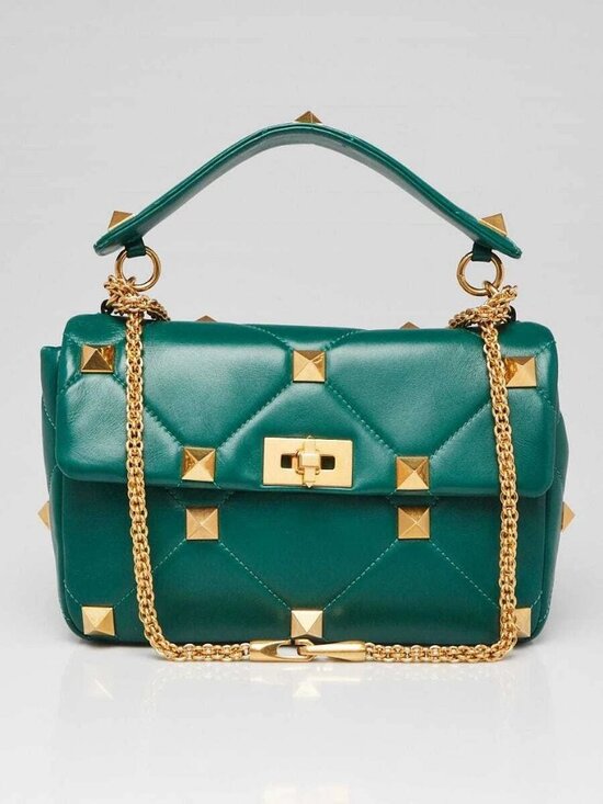Valentino Handbags - Valentino Jungle Green Nappa Leather Roman Stud Medium Shoulder Bag